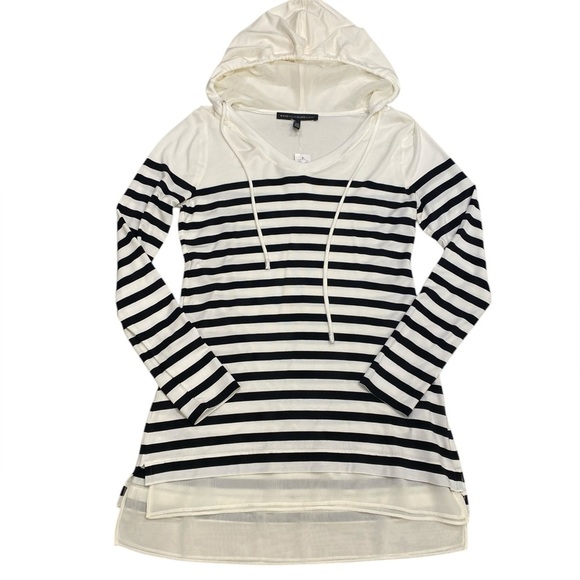 WHBM Striped Hoodie Size XS Ivory Black Stripes Long Sleeve NWT - Picture 3 of 14